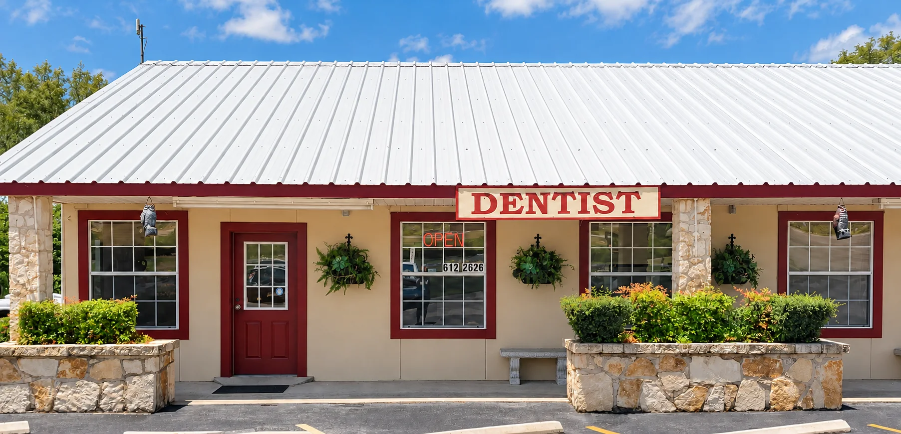 Front exterior of Lakehills Dental Center in Lakehills, Texas.